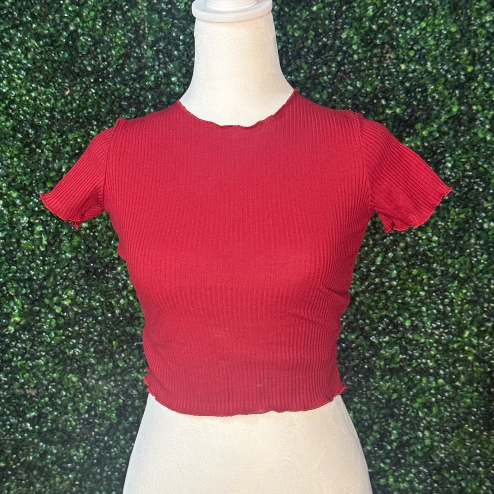 Red Ribbed Women's Top